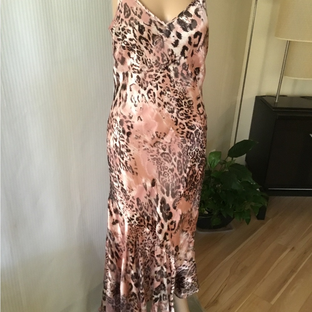 Pink Leopard-Print Satin Slip Maxi Dress
